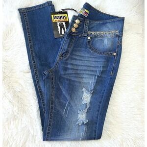 Ephi‎ Jeans Levantacola Colombian Butt Lift Skinny Jeans Blue Studded Womens 11